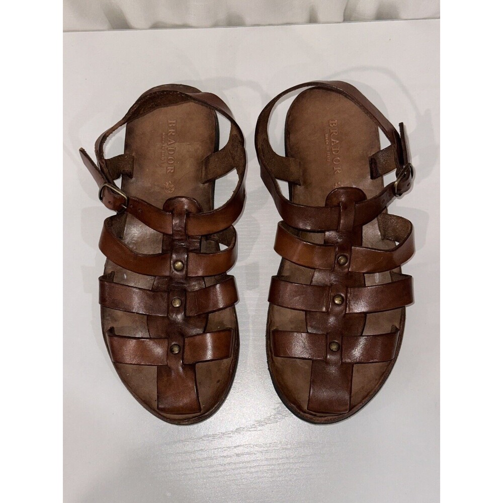 BRADOR TAORMINA CIGAR FISHERMAN SANDALS BROWN STUDDED LEATHER WOMENS SZ 8 EU 39